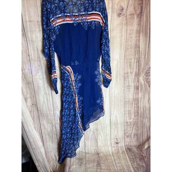 Preen Line Womens Long Sleeve V- Neck High Low Midi Dress Blue Red Small - Picture 10 of 12